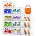 12 Pack Clear Shoe Storage Organizer with Magnetic Door,Stackable Plastic Shoe Boxes for Sneakers,Boots,and Heels,Space-Saving F