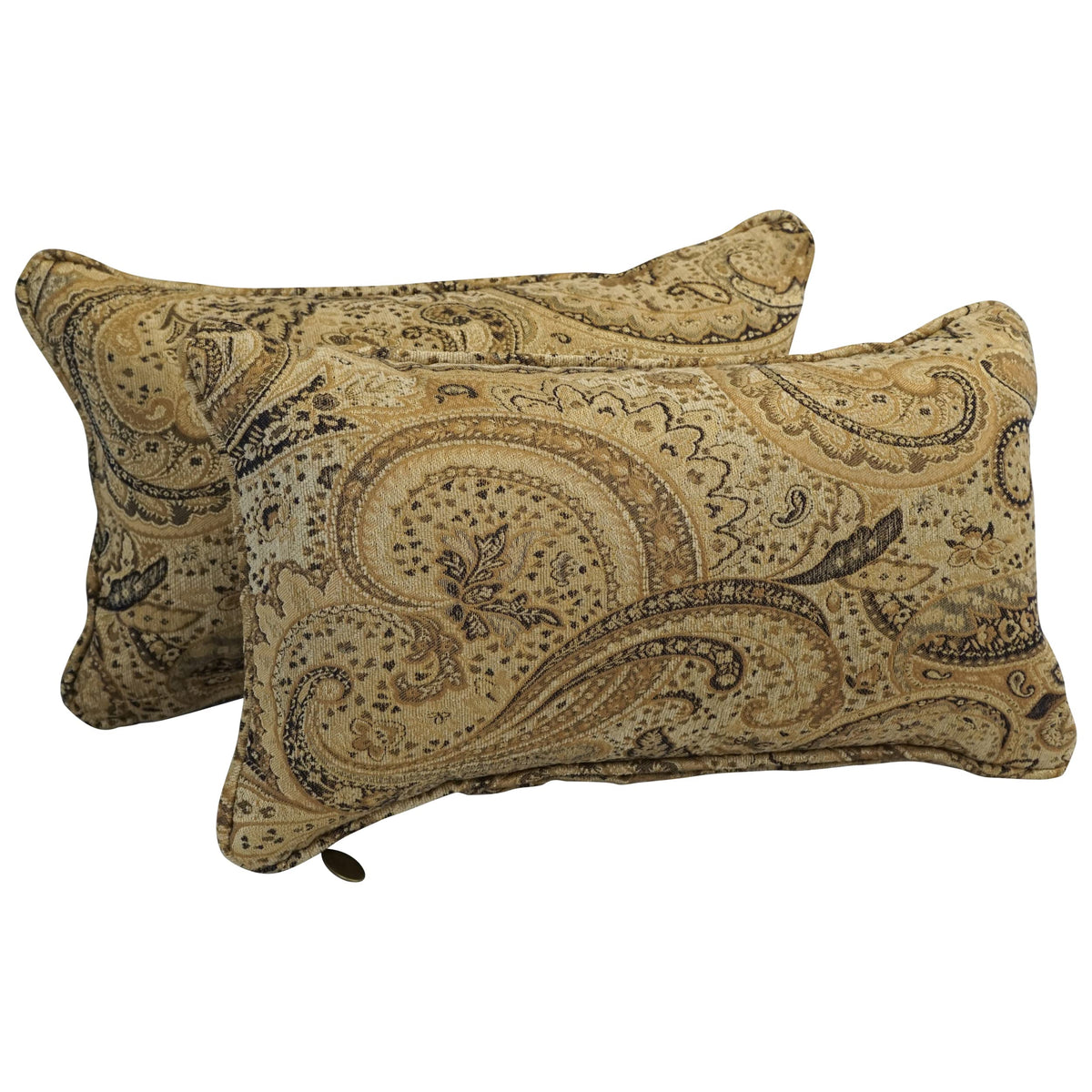 Blazing Needles Corded Rectangular Jacquard Chenille Throw Pillow, 20&quot; x 12&quot;, Tan Paisley 2 Count