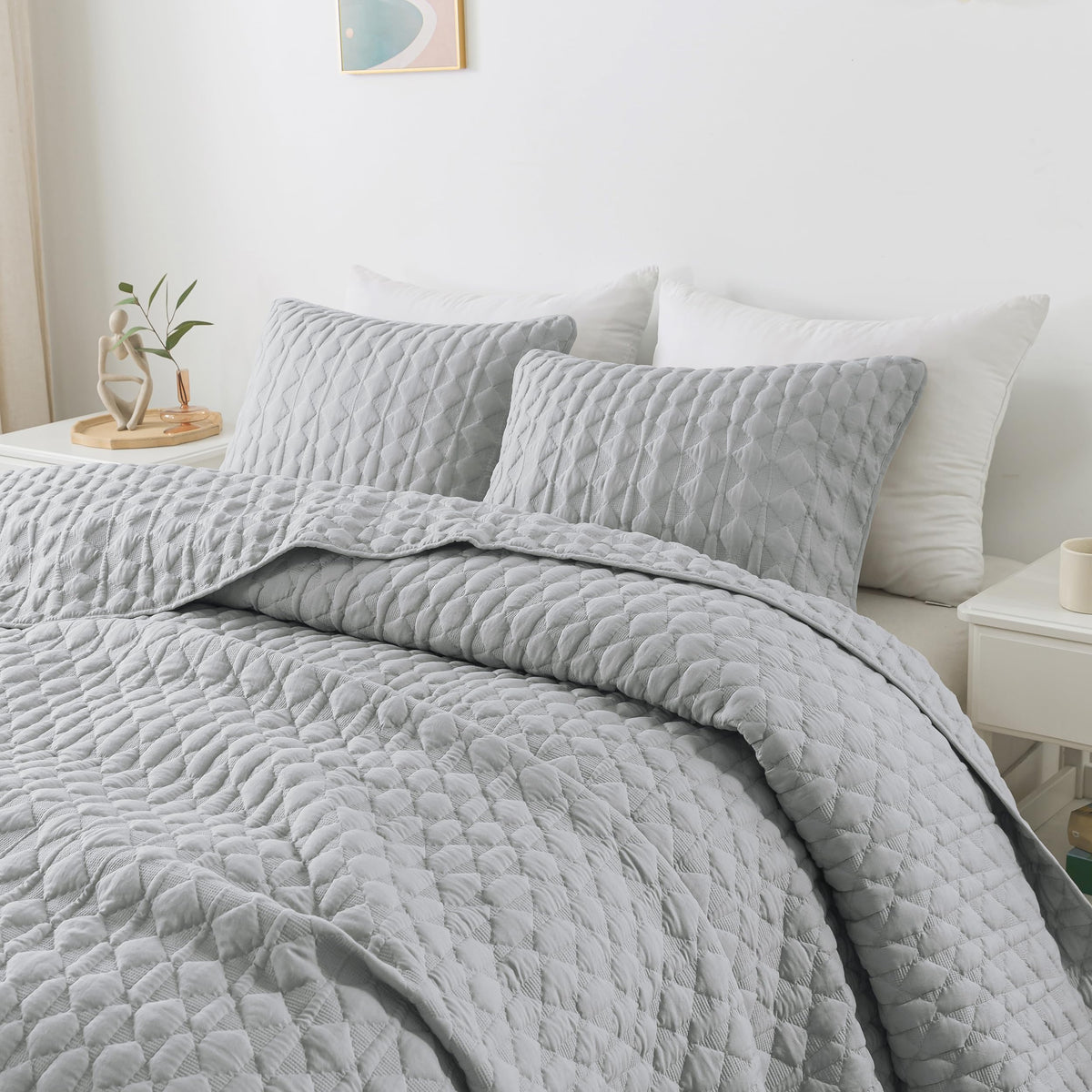 Wdcozy Light Grey Quilt King Size Bedding Set With 2 Pillow Shams, Lightweight Soft Bedspread Coverlet, Thin Comforter Bed Cover
