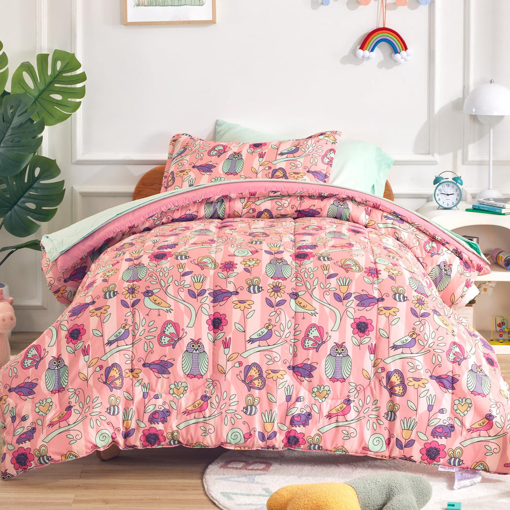 Sleep Zone Comforter Set Bed In A Bag, 7 Pieces Girls, Cattoon Pattern For Kids, Toddlers, Teens, Ultra Soft And Washable (Garde