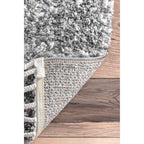 Nuloom Brooke Shag Tasseled Area Rug - 2X8 Runner Shag Rug Casual Grey/Ivory Rugs For Living Room Bedroom Dining Room Nursery En