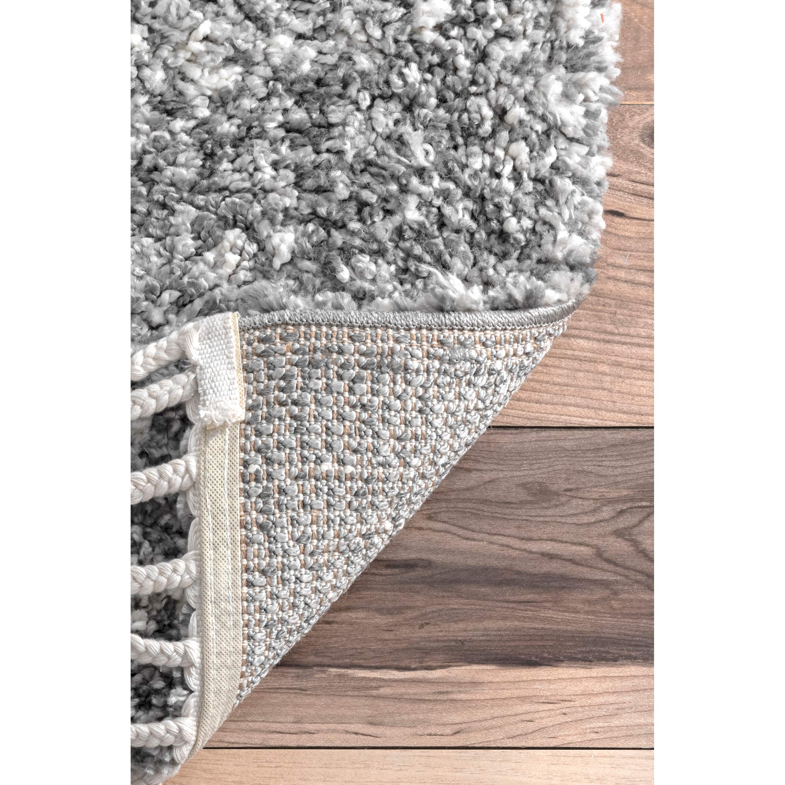 Nuloom Brooke Shag Tasseled Area Rug - 2X8 Runner Shag Rug Casual Grey/Ivory Rugs For Living Room Bedroom Dining Room Nursery En