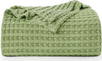 Utopia Bedding Cotton Waffle Blanket 300 Gsm (Sage Green - 90X108 Inches) Soft Lightweight Breathable Bed Blanket King Size Laye