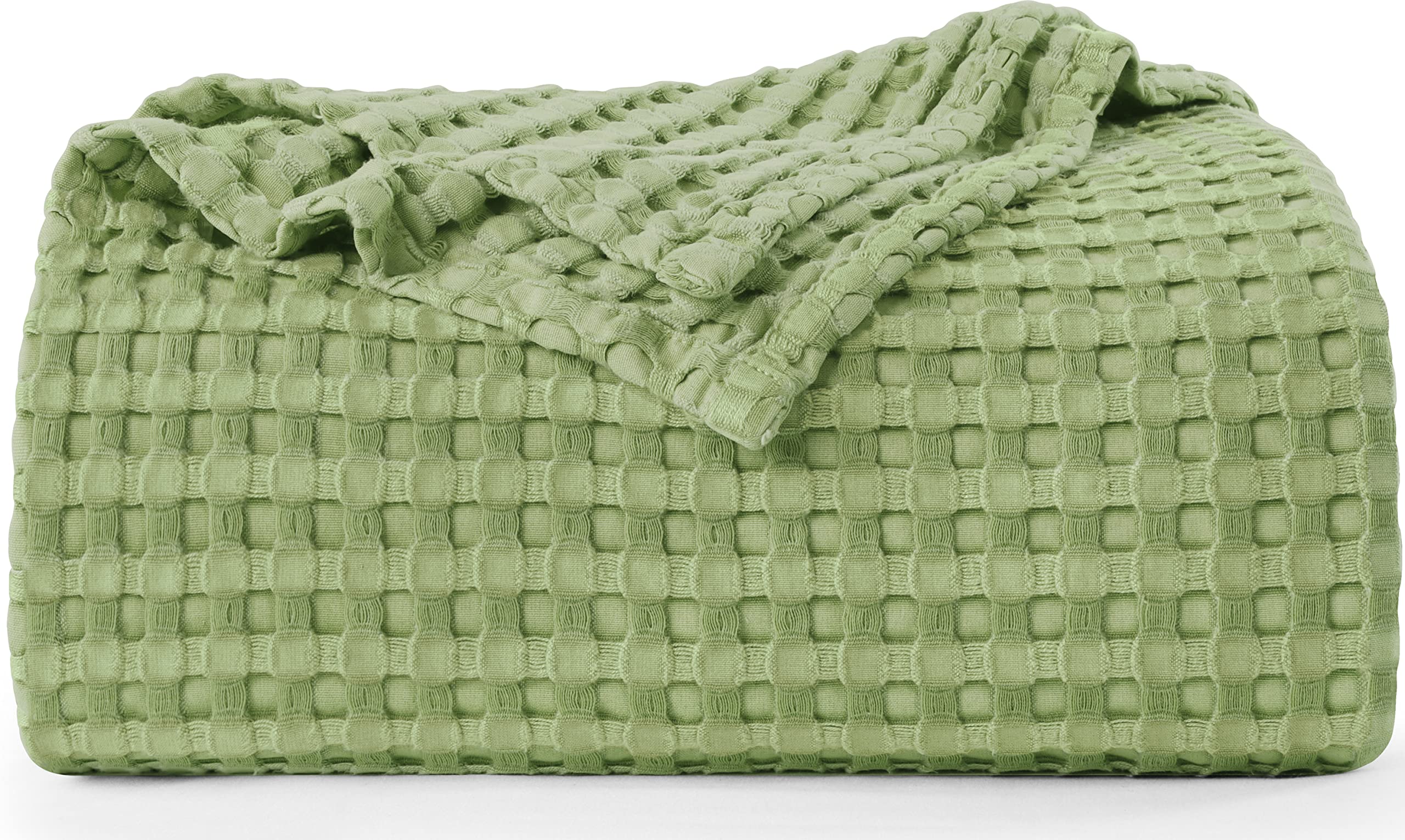 Utopia Bedding Cotton Waffle Blanket 300 Gsm (Sage Green - 90X108 Inches) Soft Lightweight Breathable Bed Blanket King Size Laye