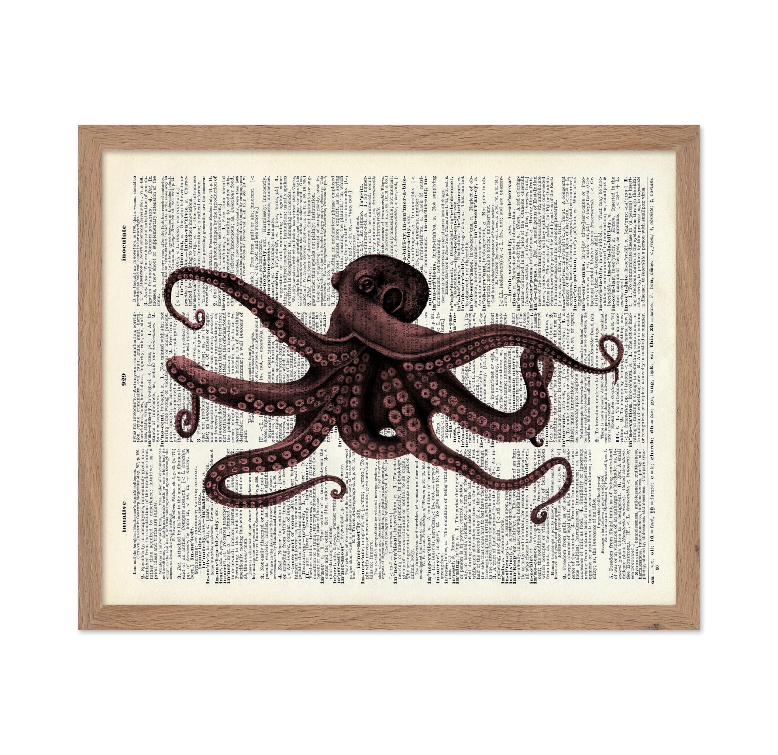 Poster Master Dictionary Art Poster - Brown Octopus Print - Octopus Art - Kraken Art - Gift for Men, Women, Animal Lover - Nauti