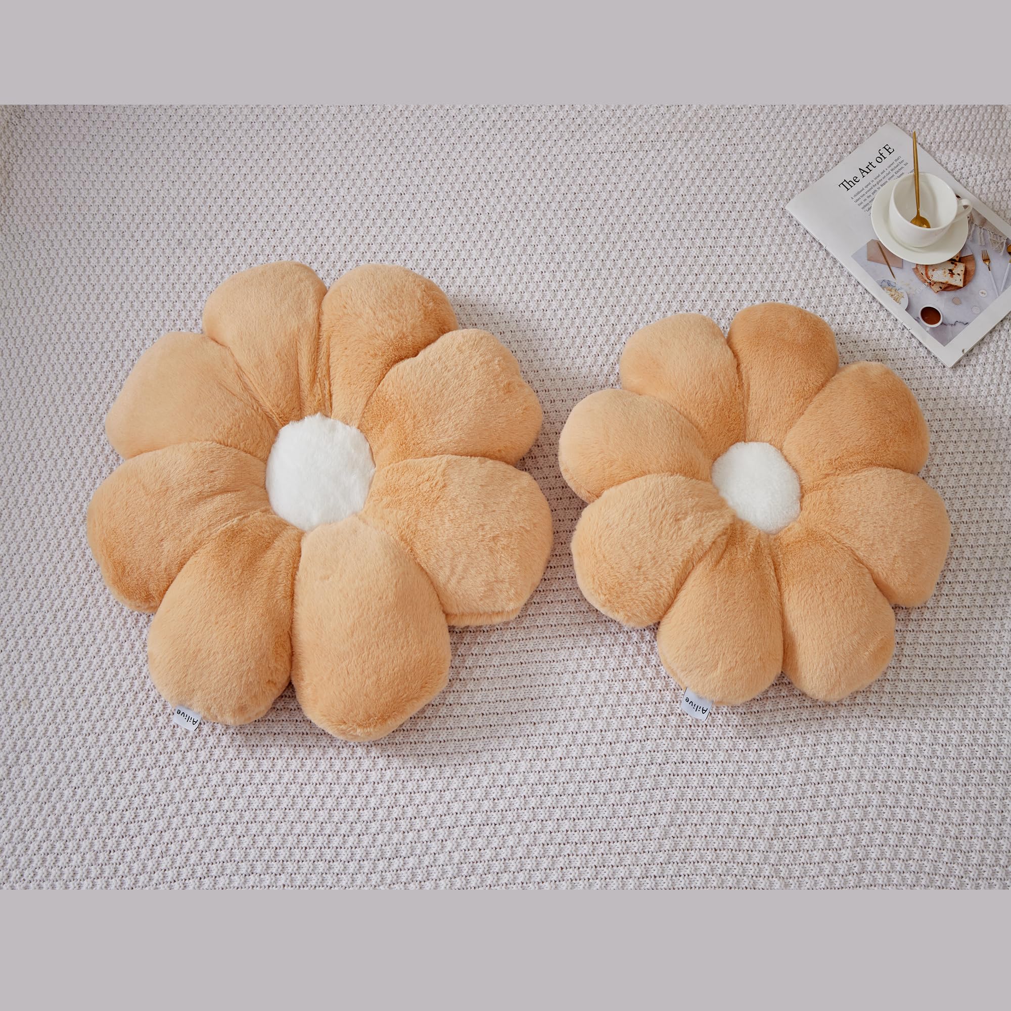 Ailive 17.7In Small Cute Light Brown Daisy Flower Shaped Throw Pillow Floor Pillow Cushion For Kids Girls Teens Fun Accent Sunfl