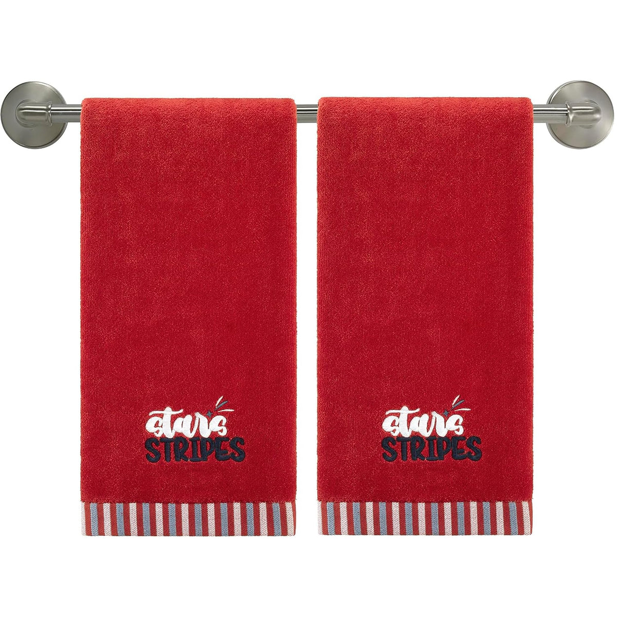 Avanti Linens  Hand Towels, Soft & Absorbent Ringspun Cotton with Patriotic Stars, Stripes & Fireworks Embroidery, Set of 2 (Al