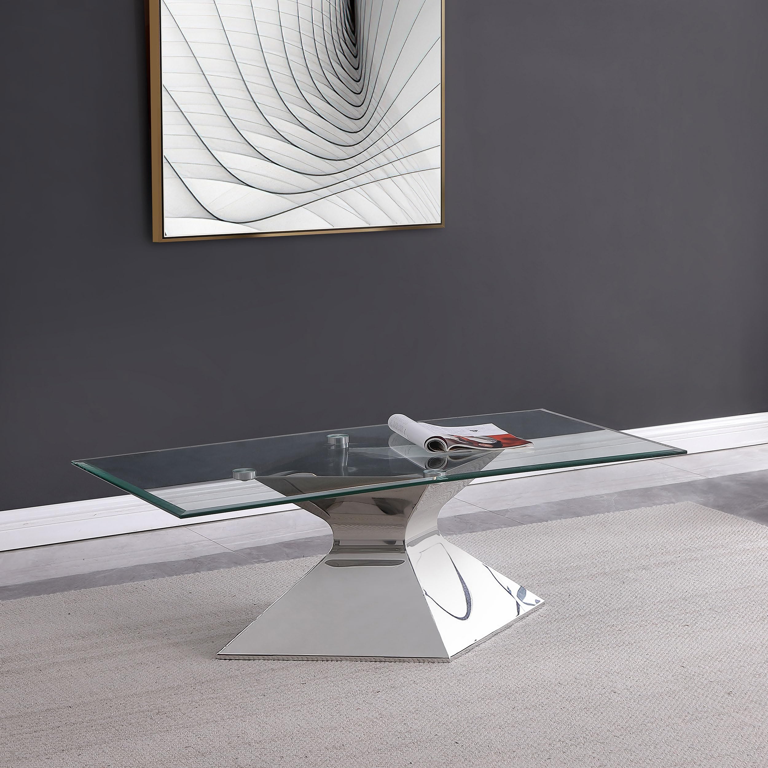 Coaster Home Furnishings Jenny Glass Top Stainless Steel Coffee Table Chrome