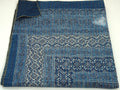 SophiaArt Blue Kantha Quilt Hand Stitch Block Print Kantha Ajrakh BedCover, Indian Bohemian Ajrakh Quilt