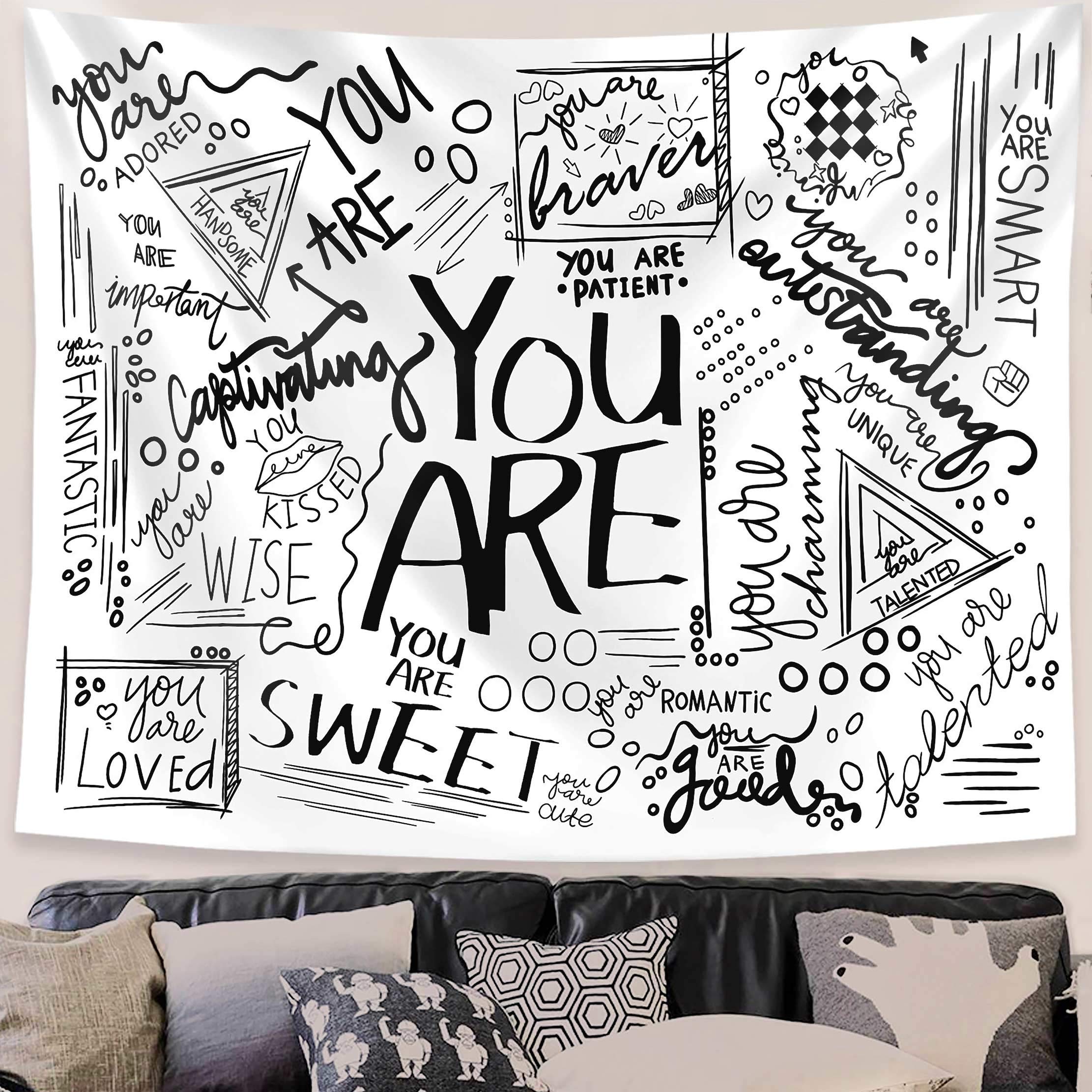 Fowocu Quote You Are Tapestry Wall Hanging, Positive Letters Sayings White Tapestry, Aesthetic Wall Tapestry For Bedroom Dorm Li
