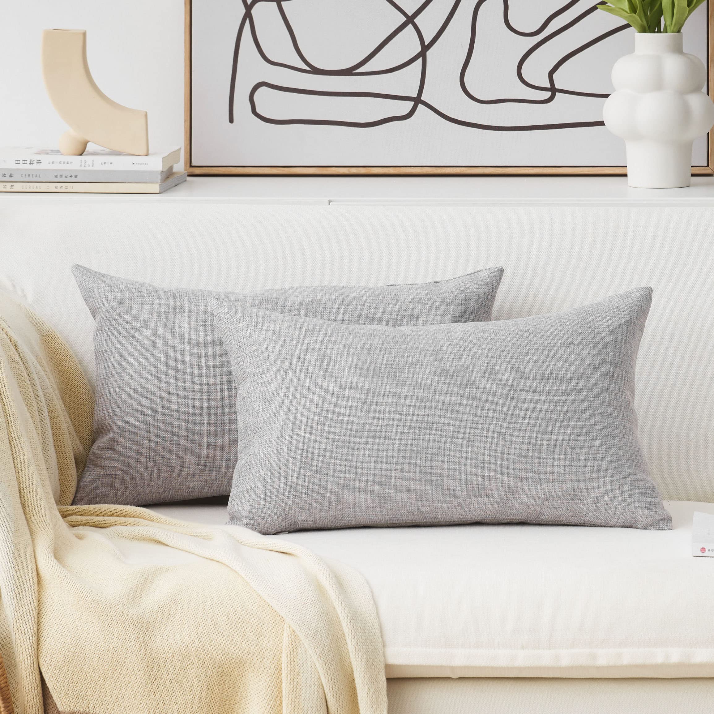 Home Brilliant Lined Burlap Linen Accent Cushion Cover Throw Pillow Case For Couch, 12 'X20 ', Set Of 2, Light Grey
