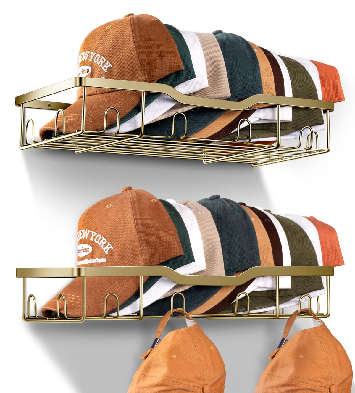 KEETDY Metal Hat Organizer for Baseball Caps Wall Hat Rack Fit 48 Caps Holder, 2 Packs Sturdy Wall Mounted Hat Storage Organizer