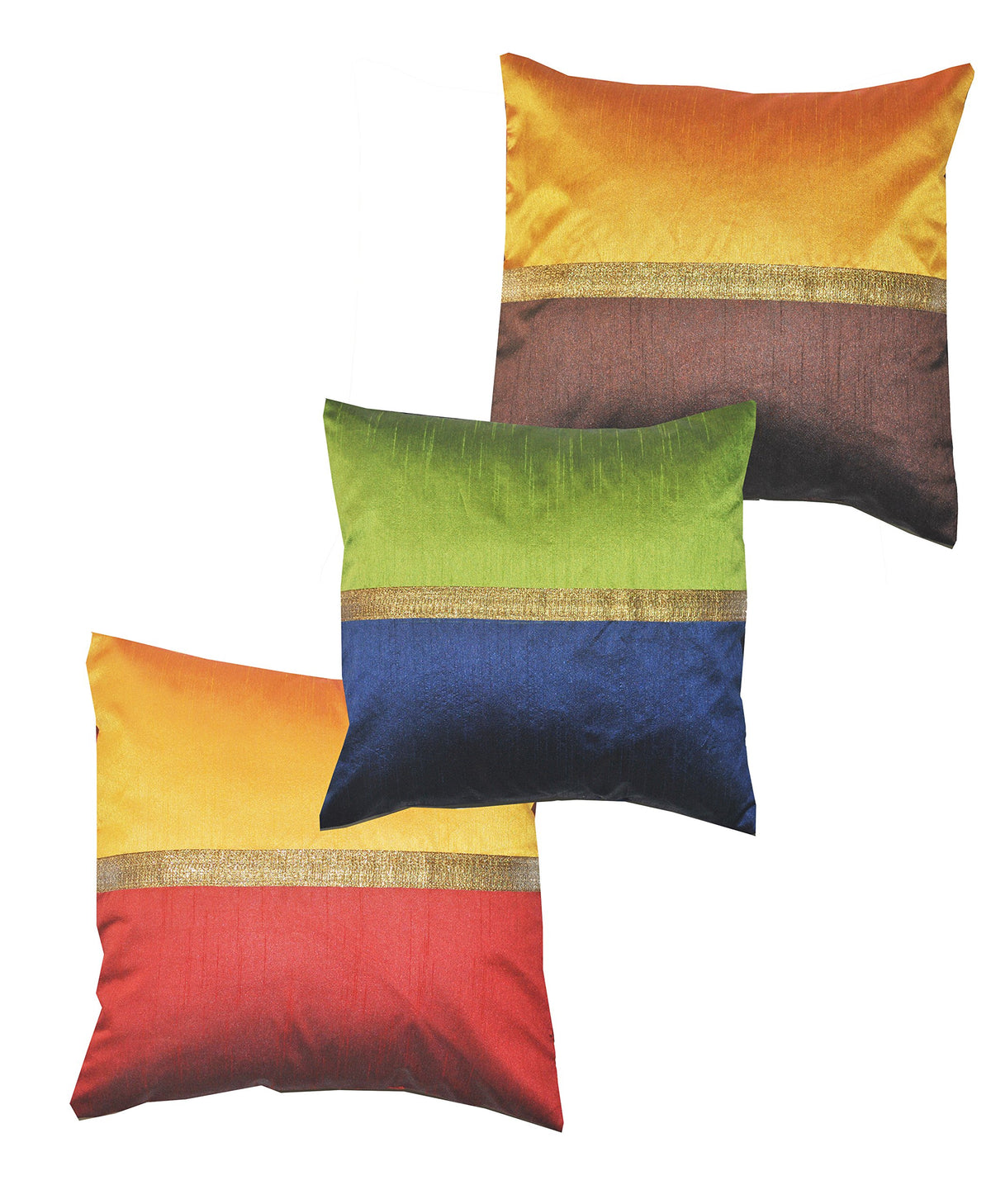 Cushion Cover Multi Colour With Lace 18 X 18 Inches Set Of 3