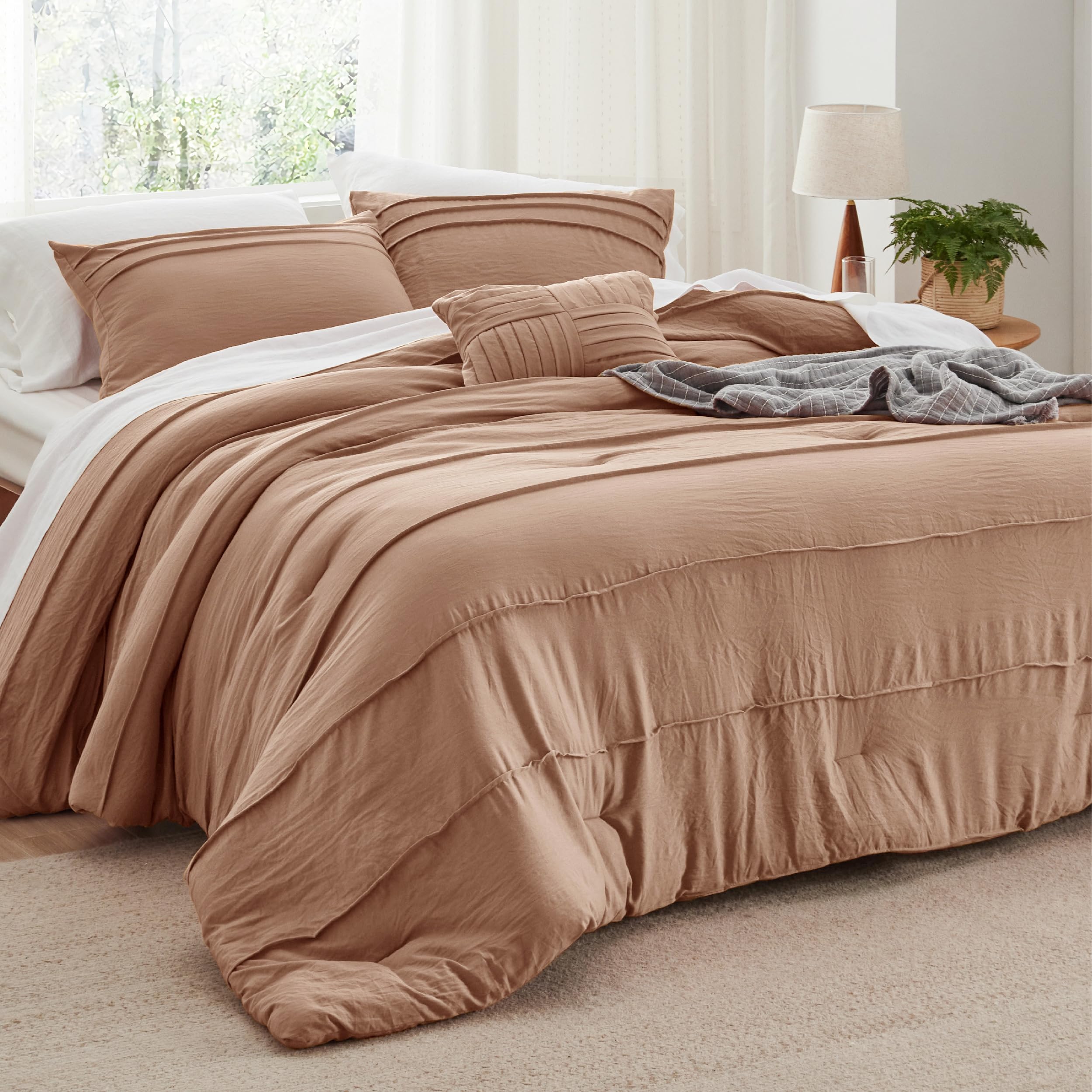 Bedsure Taupe California King Comforter Set - 4 Pieces Pinch Pleated Bed Set, Down Alternative Bedding Sets For All Season, Incl