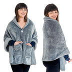 EzrAllora Double Layer Poncho Blanket - Sherpa Fleece - Silver Grey - 30x70 inches
