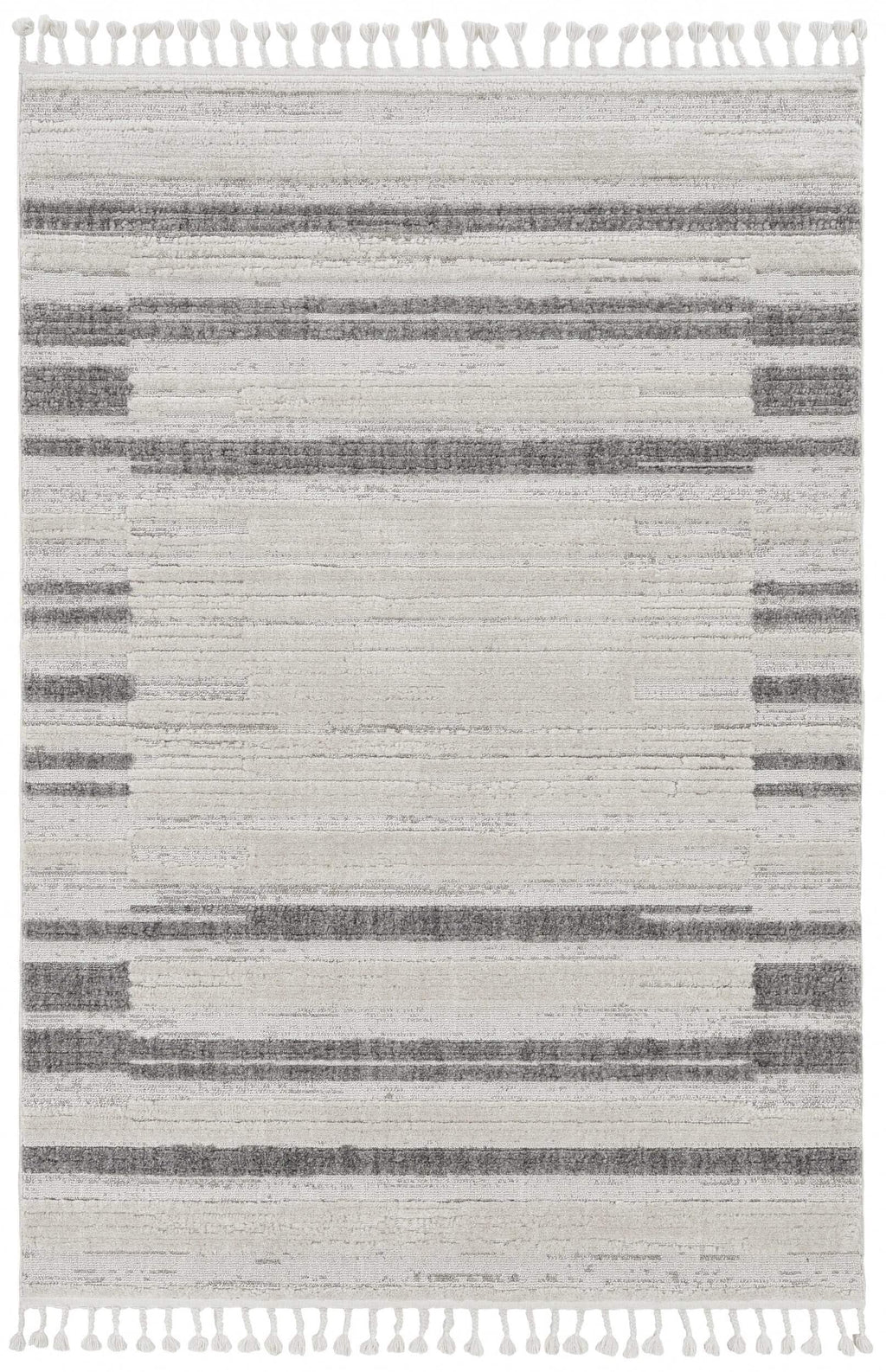 HomeRoots 5' X 8' Ivory Or Grey Abstract Brushstrokes Indoor Area Rug with Fringe