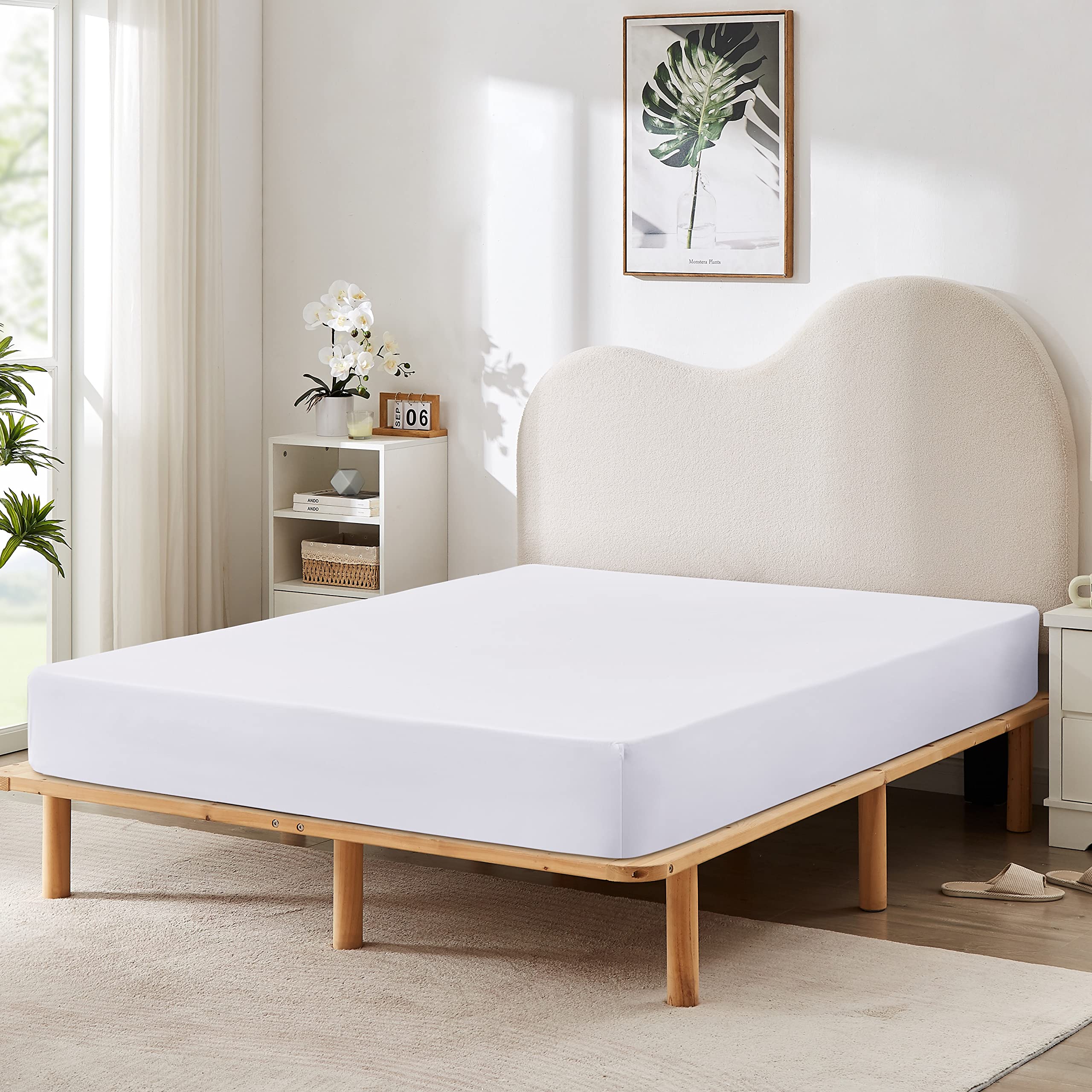 Hbhlfz King Fitted Sheet Only, Soft Breathable Bottom Sheet - 78'X80' Deep Pockets King Size Fitted Sheet - All Around Stretch