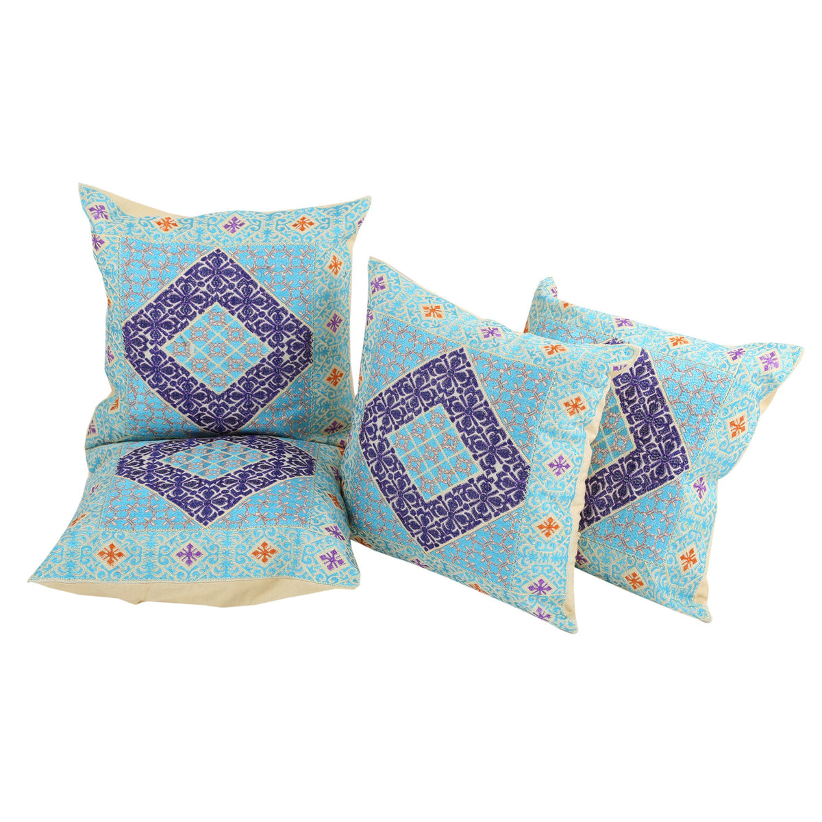 Indigenous Handicrafts Multicolor Linen Embroidered Cushion Cover Set Of 5 Piece (48X48 Cm)