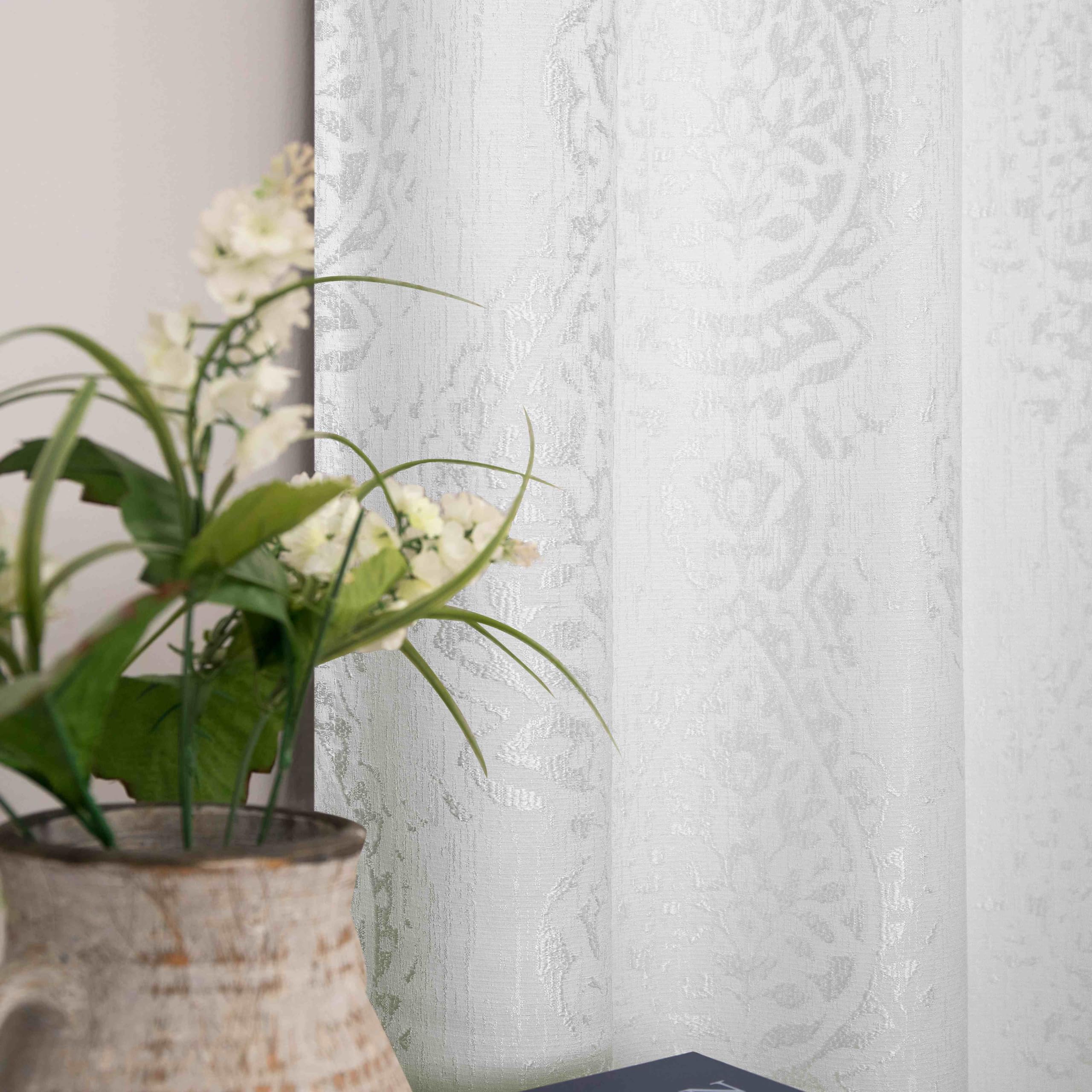Mrs.Naturall Off White Curtains 84 Inches Long For Bedroom,Sheer Semi Room Darkening Boho Pattern Design Curtains 84 Inch Length