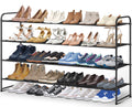 KIMBORA 4 Tier Long Floor Shoe Rack - Wide Storage Organizer for 30 Pairs - Stackable for Bedroom and Closet (Black)