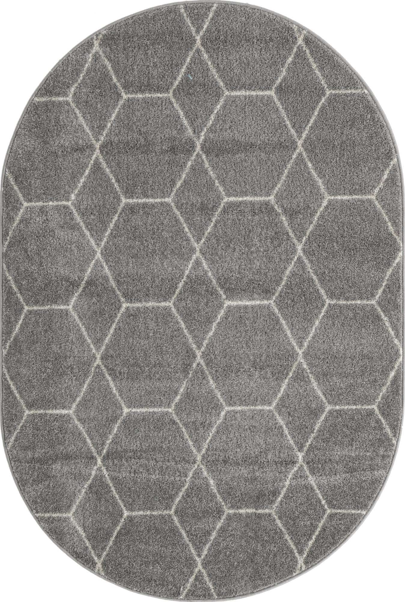 Unique Loom Trellis Frieze Collection Area Rug - Geometric (4 x 6 Oval, Light Gray/ Ivory)
