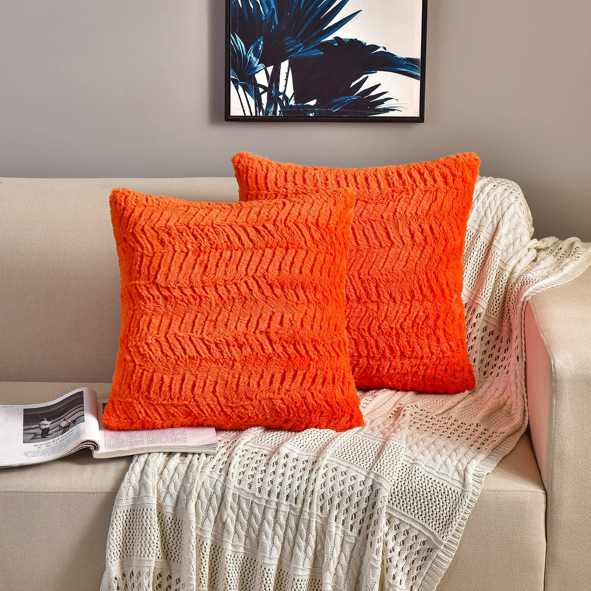 Yusoki Luxury Faux Fur Throw Pillow Covers-18 X18,Set Of 2-Decorative Fuzzy Fluffy Cozy Pillow Cases For Sofa Couch Bedroom With