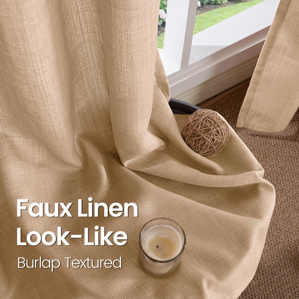 Bgment Curtains 45 Inch Length 2 Panels Set For Bedroom, Grommet Thick Linen Look Burlap Textured Light Filtering Privacy Window Drapes For Farmhouse Living Room, 42 X 45 Inch, Tan