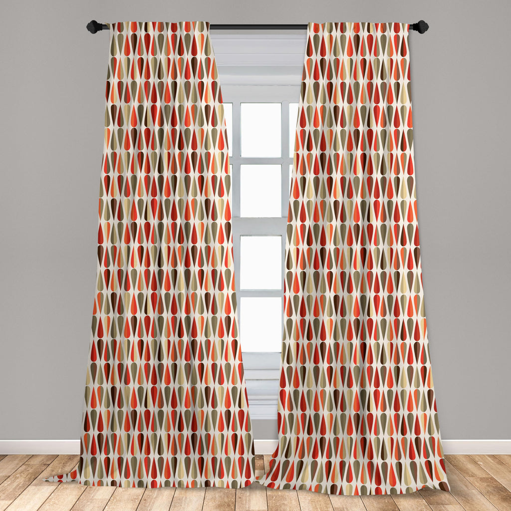 Ambesonne Retro Window Curtains Pack Of 2, Sixties And Seventies Style Geometric Round Shaped Repeated Symmetric Design, Lightwe
