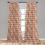 Ambesonne Retro Window Curtains Pack Of 2, Sixties And Seventies Style Geometric Round Shaped Repeated Symmetric Design, Lightwe