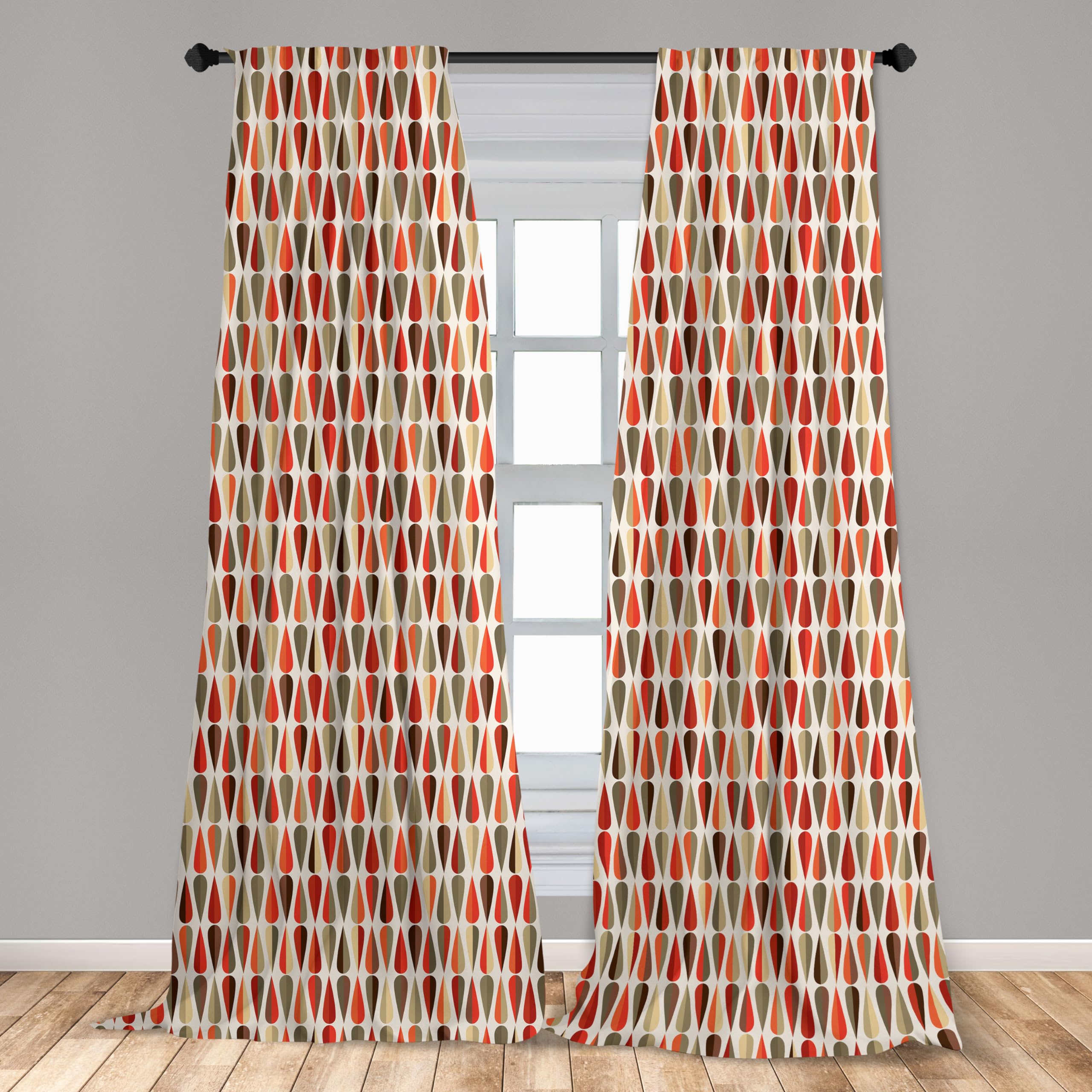 Ambesonne Retro Window Curtains Pack Of 2, Sixties And Seventies Style Geometric Round Shaped Repeated Symmetric Design, Lightwe