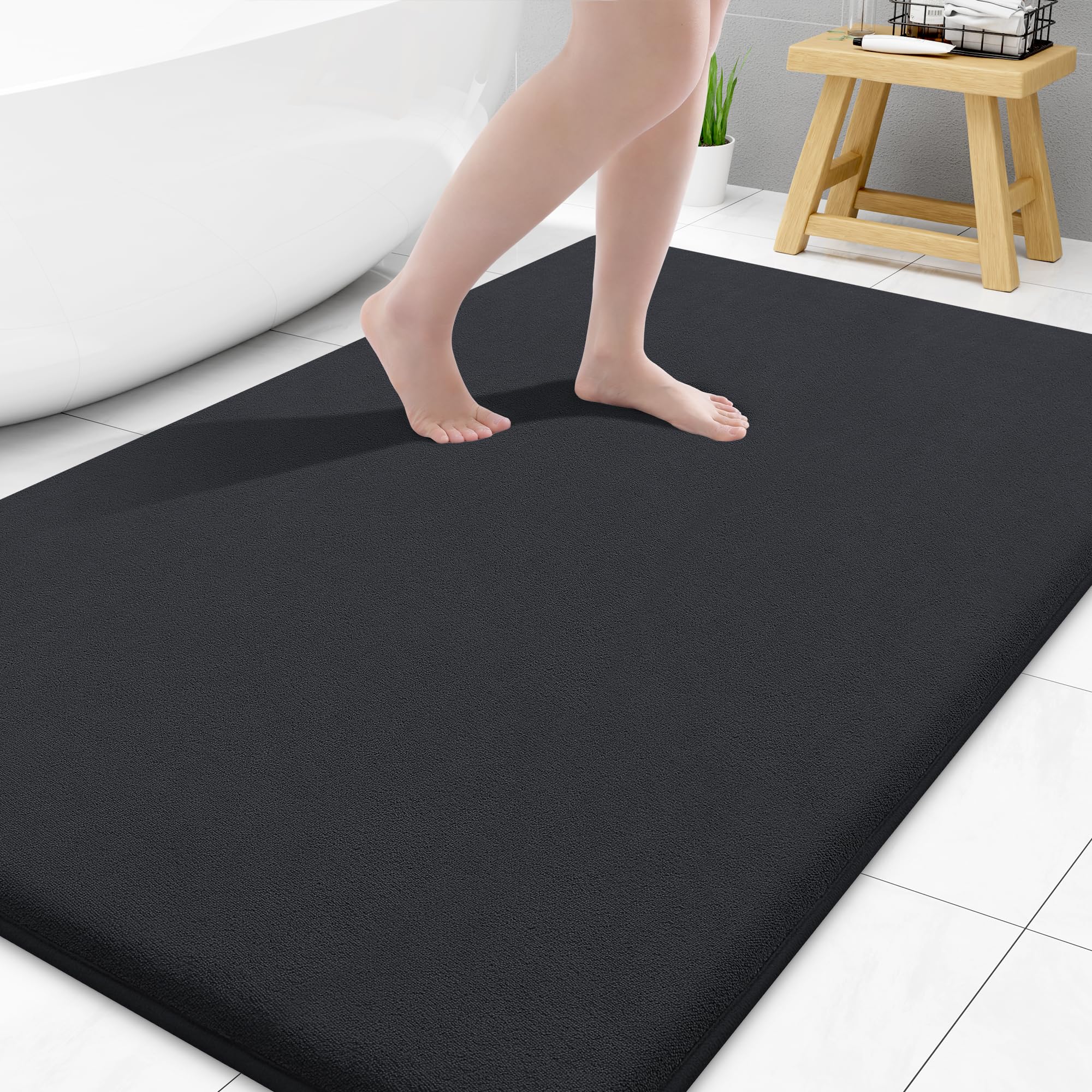 Smiry Memory Foam Bath Mat 44x32, Extra Soft and Absorbent Bathroom Mats, Non Slip Washable Carpet for Floor, Shower and Tub, Bl
