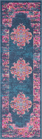 Nourison Passion Blue 1'10' X 6' Area Rug, Boho, Traditional, Easy Cleaning, Non Shedding, Bed Room, Living Room, Hallway, (6' Runner)