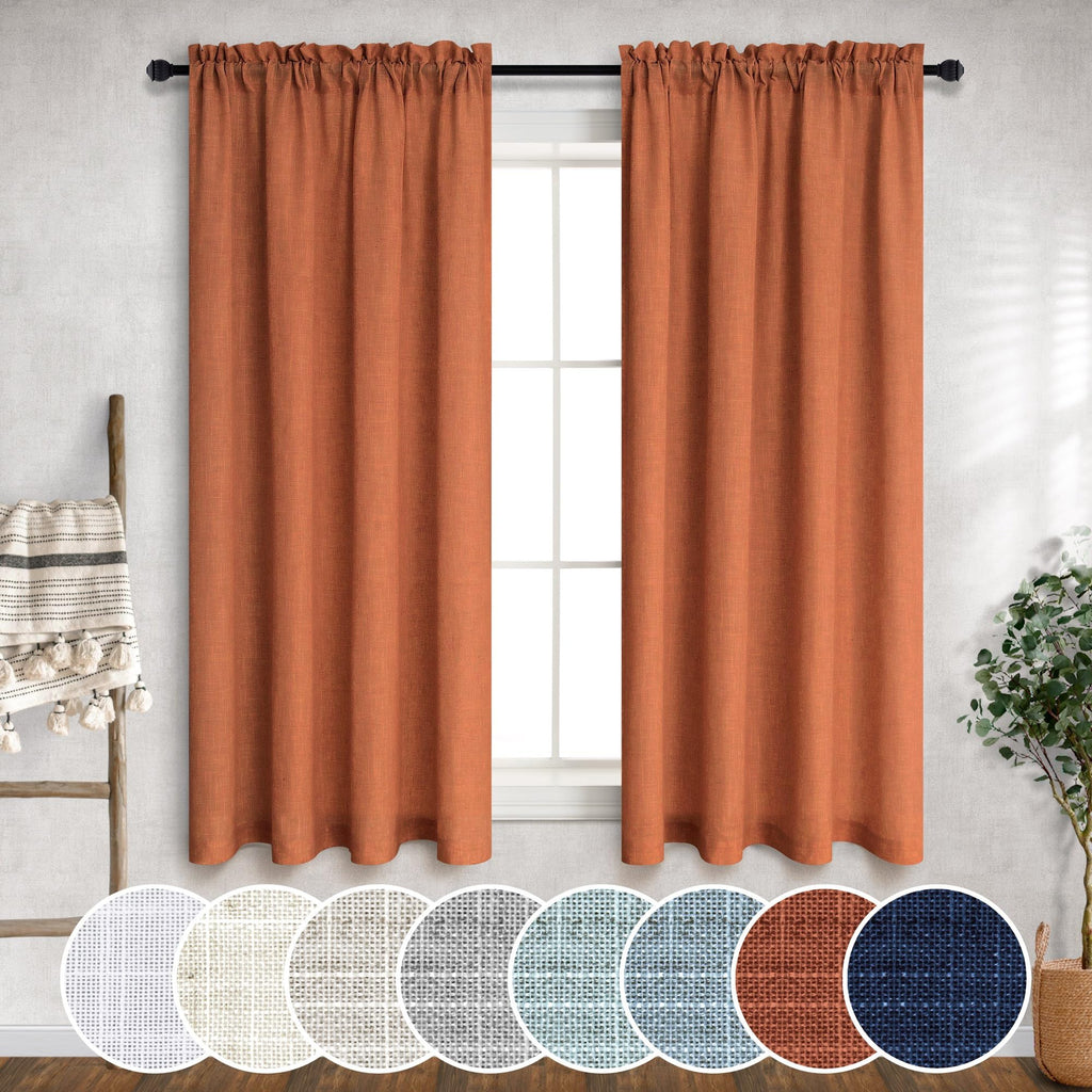 Mrs.Naturall 52X45 Inches Burnt Orange Linen Curtains Long For Living Room Rod Pocket Bedroom Drapes Light Filtering Semi Sheer
