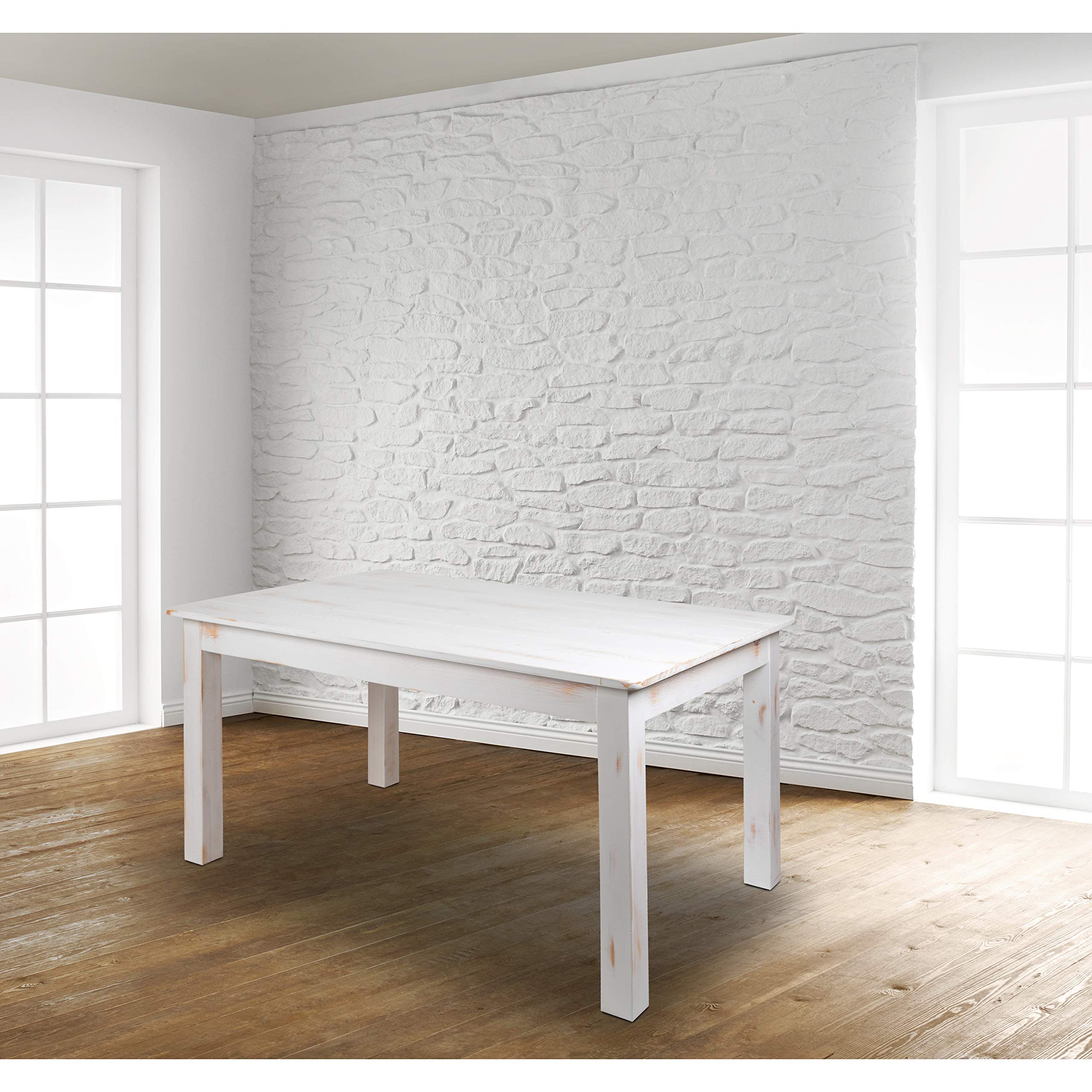 Flash Furniture Hercules Series 60&quot; X 38&quot; Rectangular Antique Rustic White Solid Pine Farm Dining Table