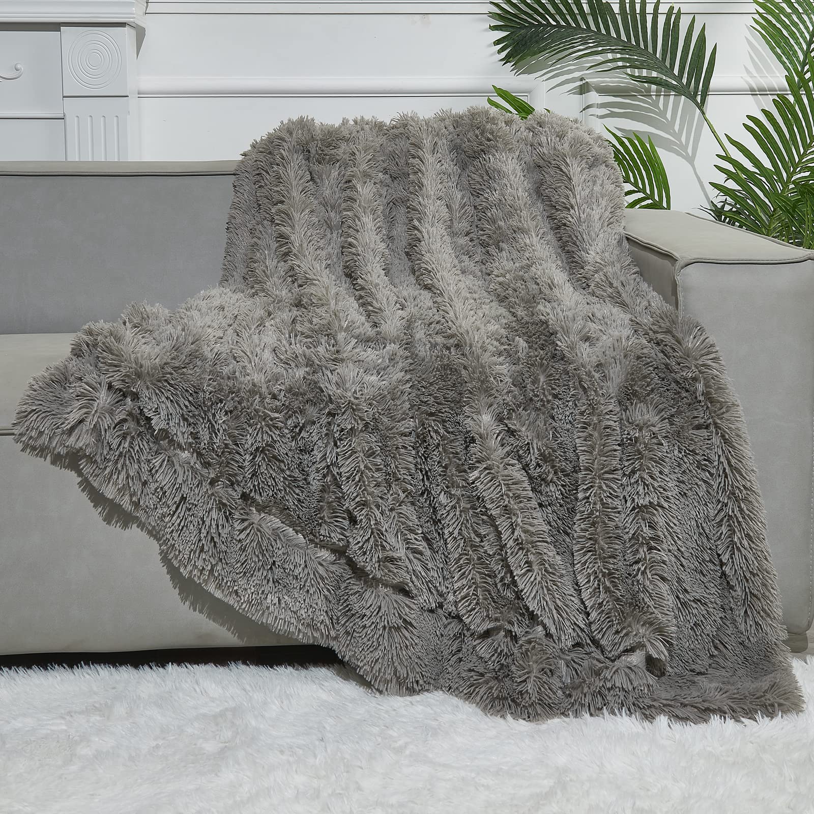 Gonaap Fuzzy Faux Fur Throw Blanket Twin Size Light Grey Super Soft Cozy Plush Fuzzy Shaggy Blanket For Couch Sofa Bed (Light Gr