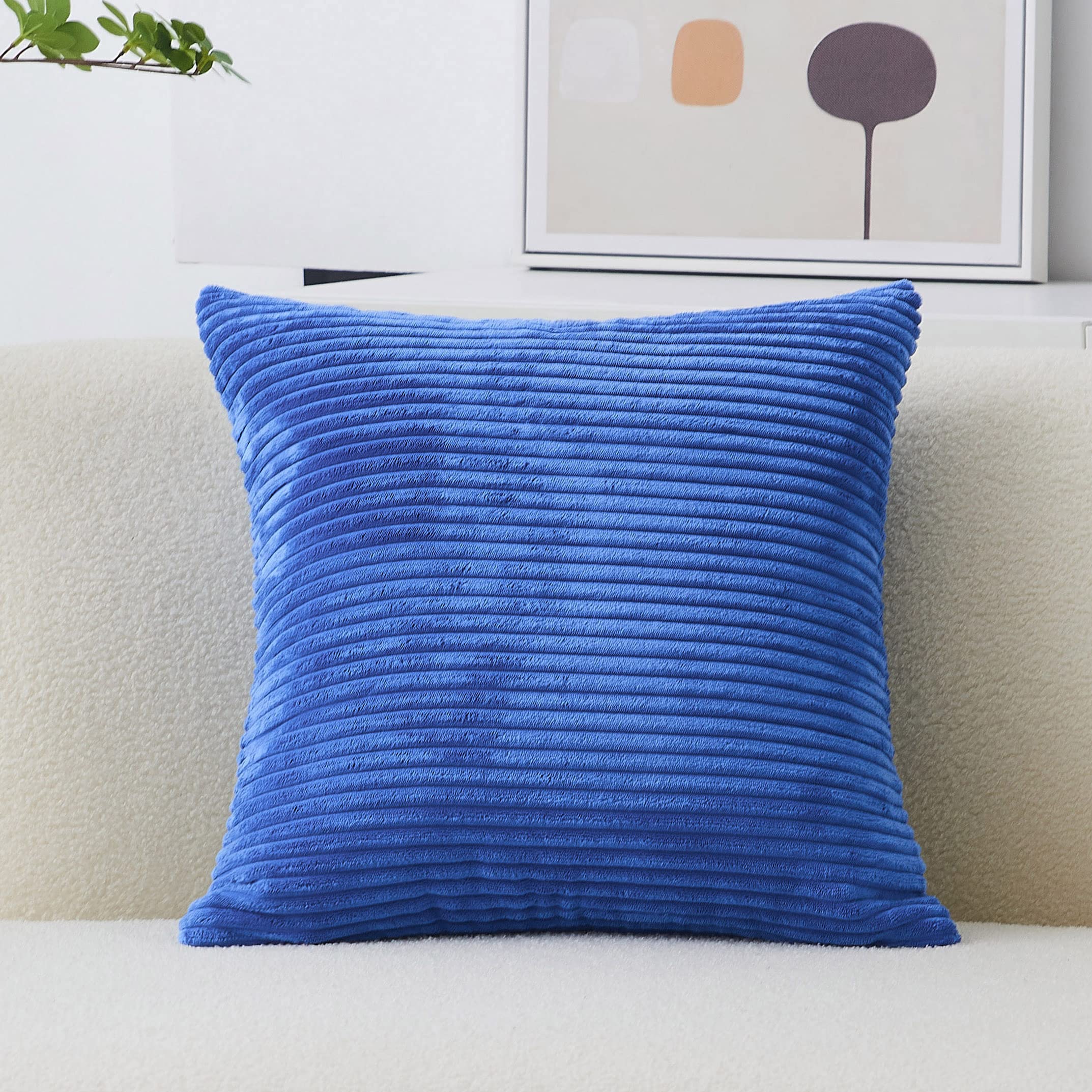 Home Brilliant Blue Pillow Covers 18X18 Decorative Accent Pillow Cases Soft Plush Striped Corduroy Throw Pillows For Sofa Couch,