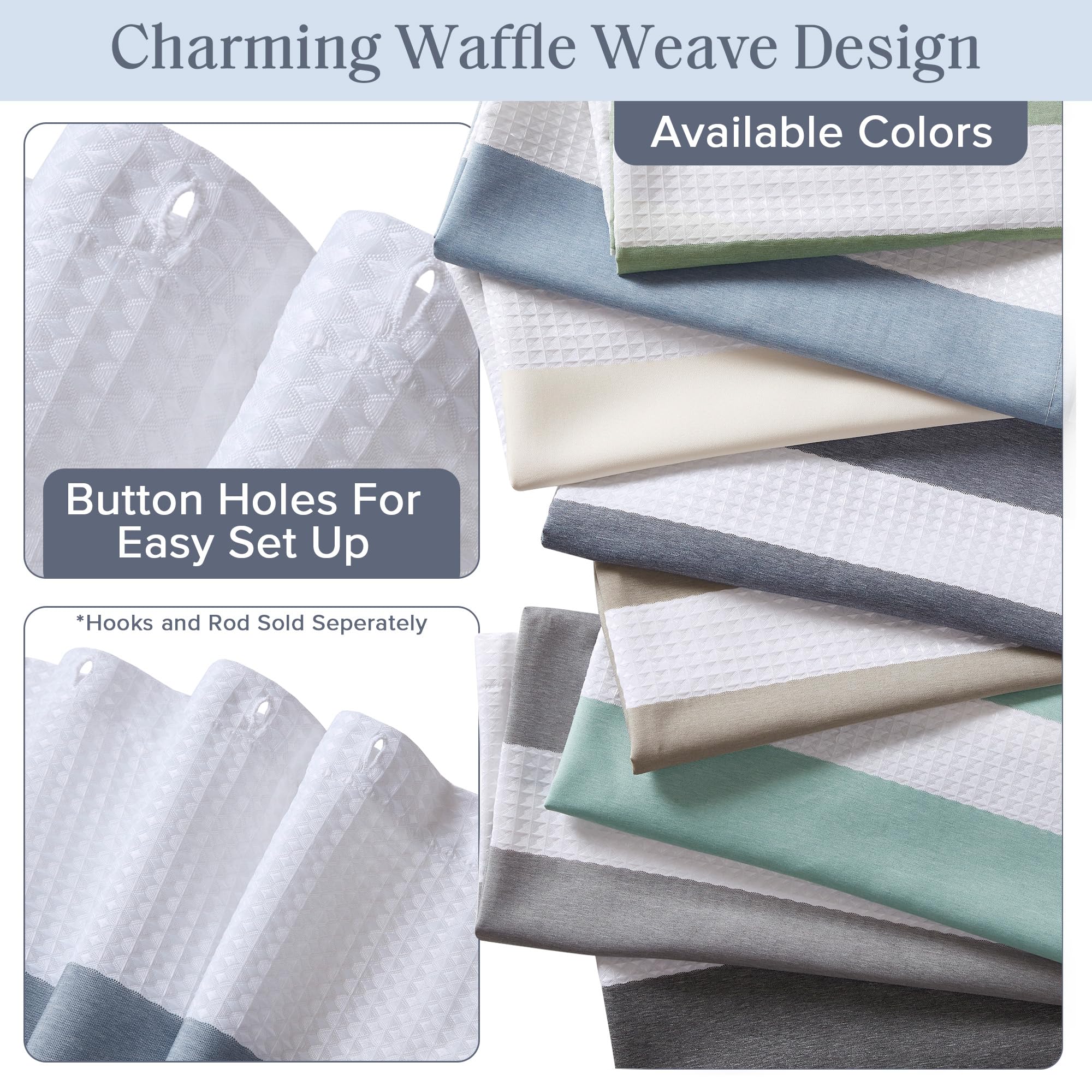 Madison Park Spa Waffle Shower Curtain Pieced Fabric Extra Long Premium Spa Quality Modern Shower Curtains For Bathroom, Tall 72X84, Indigo Blue