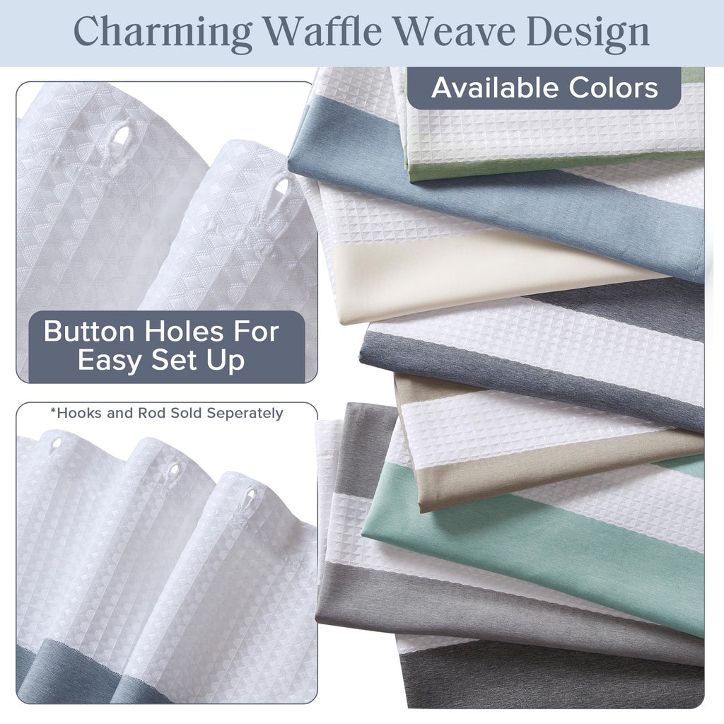 Madison Park Spa Waffle Shower Curtain Pieced Fabric With 3M Scotchgard Moisture Management, Premium Spa Quality Modern Shower Curtains For Bathroom, Standard 72X72, Indigo Blue