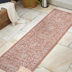 Jonathan Y Smb104A-28 Malta Bohemian Medallion Textured Weave Indoor Outdoor -Area Rug, Coastal, Traditional, Transitional Easy-Cleaning,Bedroom,Kitchen,Backyard,Patio,Non Shedding, Red/Taupe, 2 X 8