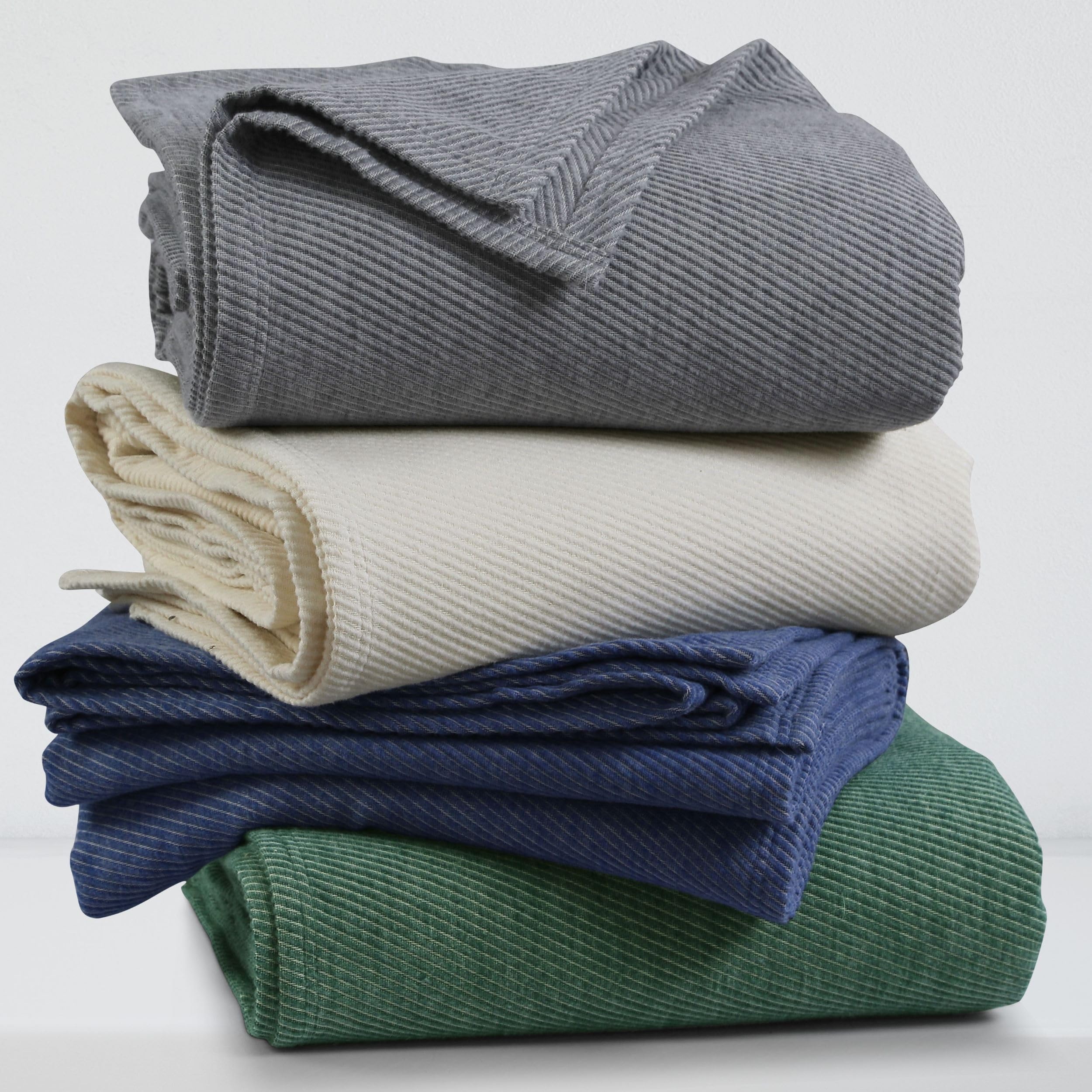 Tribeca Living Yarn Dyed Organic Cotton And Organic Wool Blanket King Size, Soft And Cozy Oversized Blanket, Fade Resistant, Blu