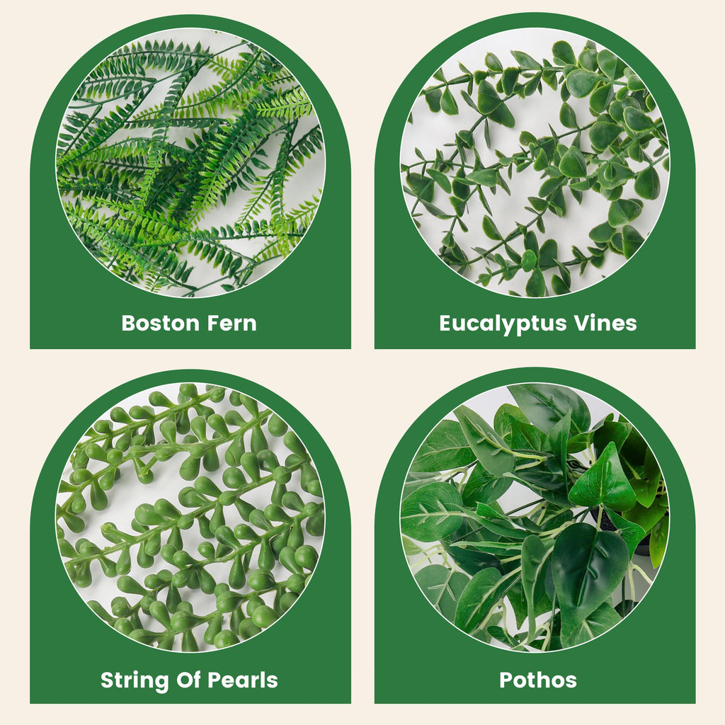Der Rose 4 Pack Fake Plants Hanging With Pots Artificial Ivy Vine Faux Eucalyptus Hanging Plants, Boston Fern, String Of Pearls