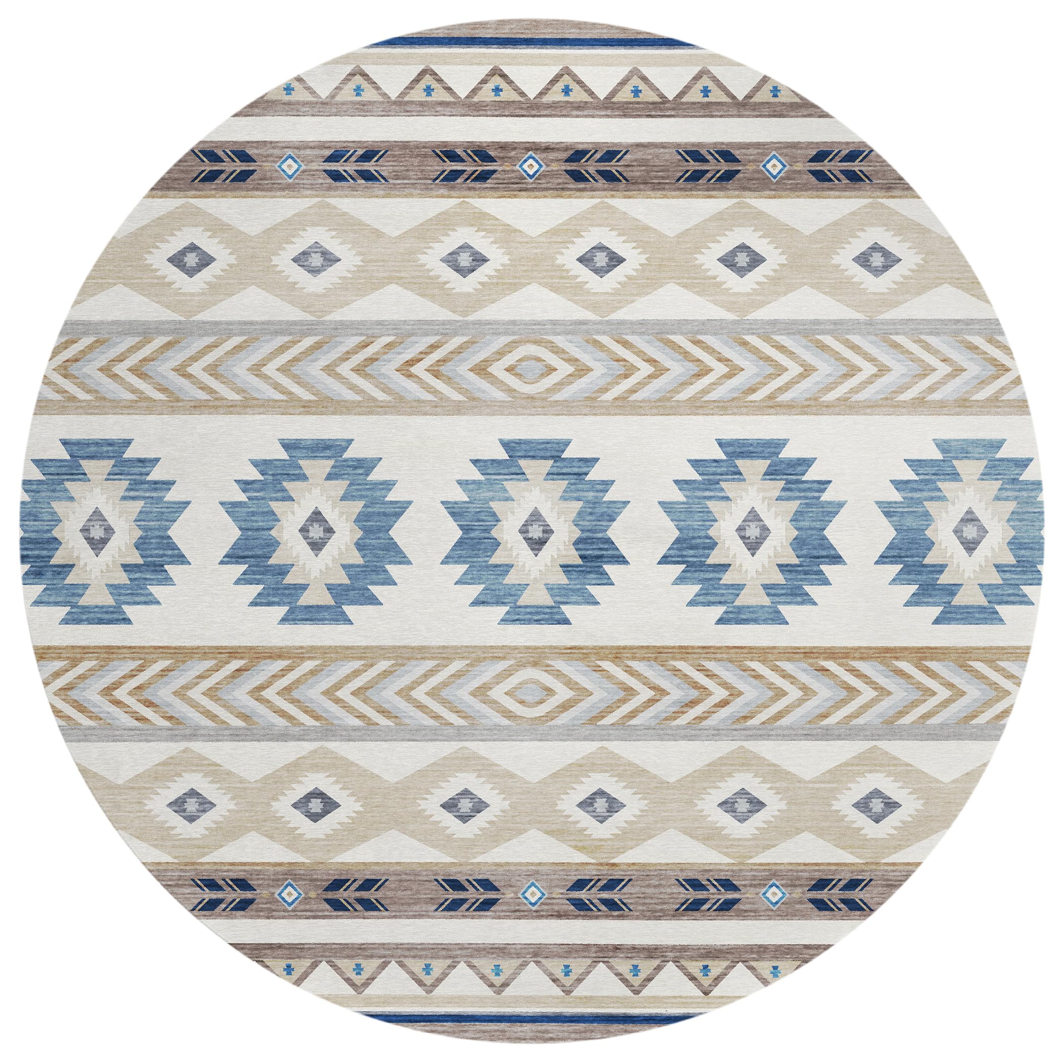 Addison Rugs Sonora Aso33 Ivory 8' X 8' Indoor Outdoor Round Rug, Easy Clean, Machine Washable, Non Shedding, Bedroom, Living Room, Dining Room, Kitchen, Patio Rug