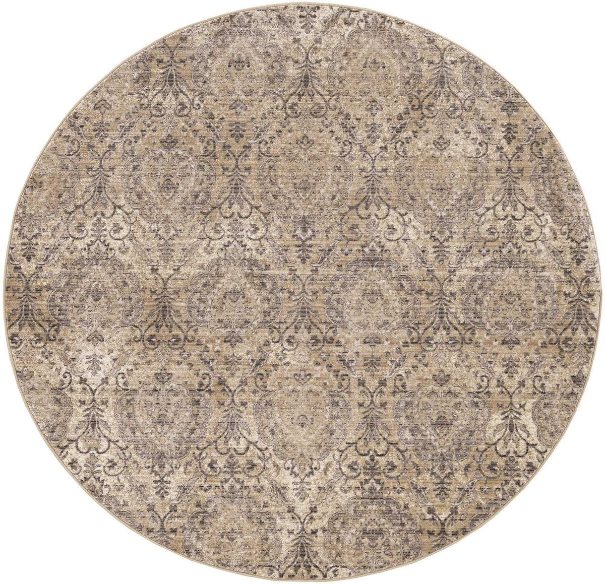 HomeRoots Polypropylene 7' Sand Grey Machine Woven Distressed Traditional Round Area Rug