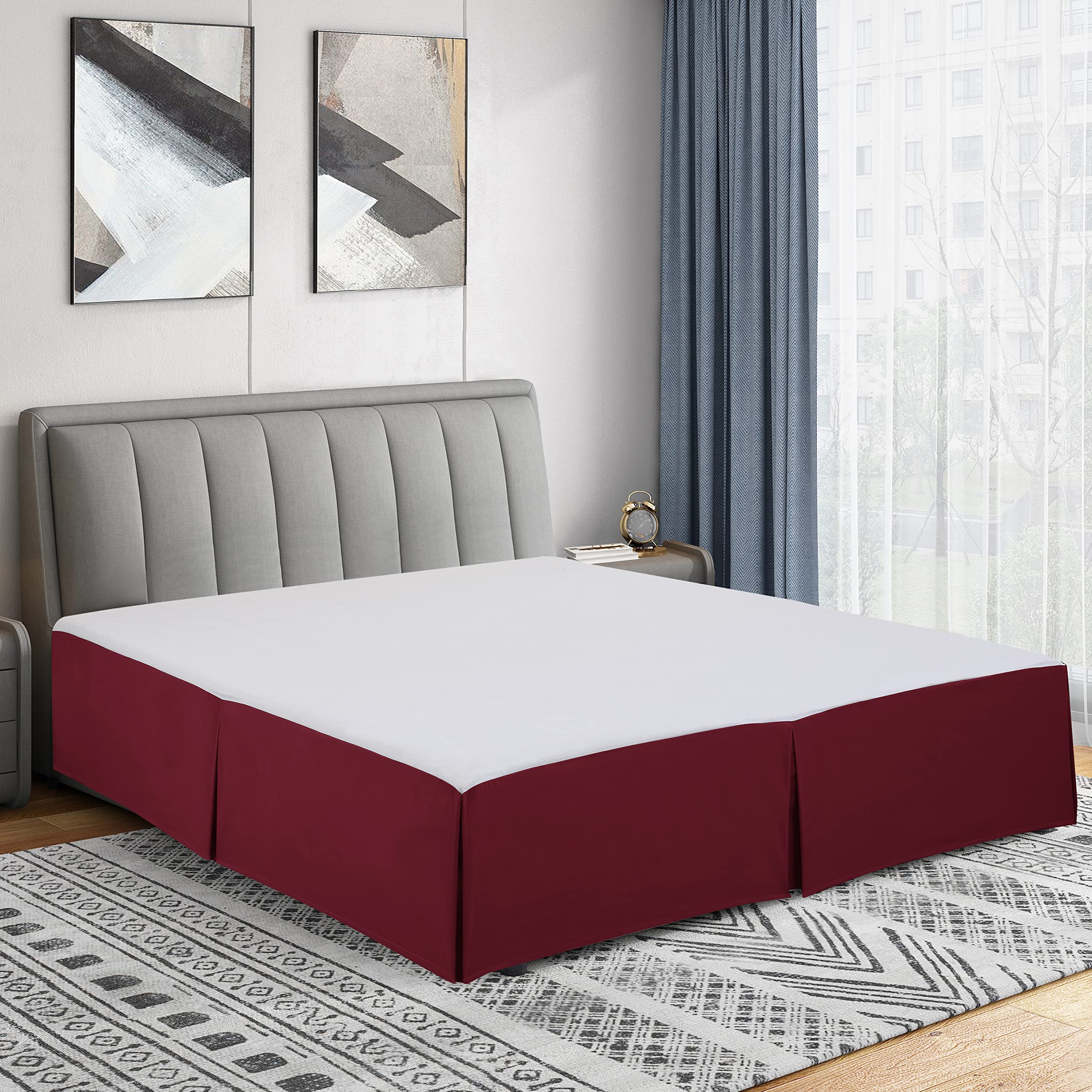 Cathay Home Twin Bed Skirt: Ultra Soft, Double Brushed, Wrinkle Resistant Microfiber Pleated Easy Fit Basic Bed Skirt - Burgundy