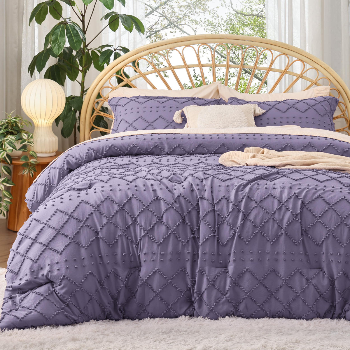 Bedsure Twin/Twin Xl Comforter Set - Grayish Purple Boho Twin Extra Long Comforter Set For College, Shabby Chic Dorm Bedding Set