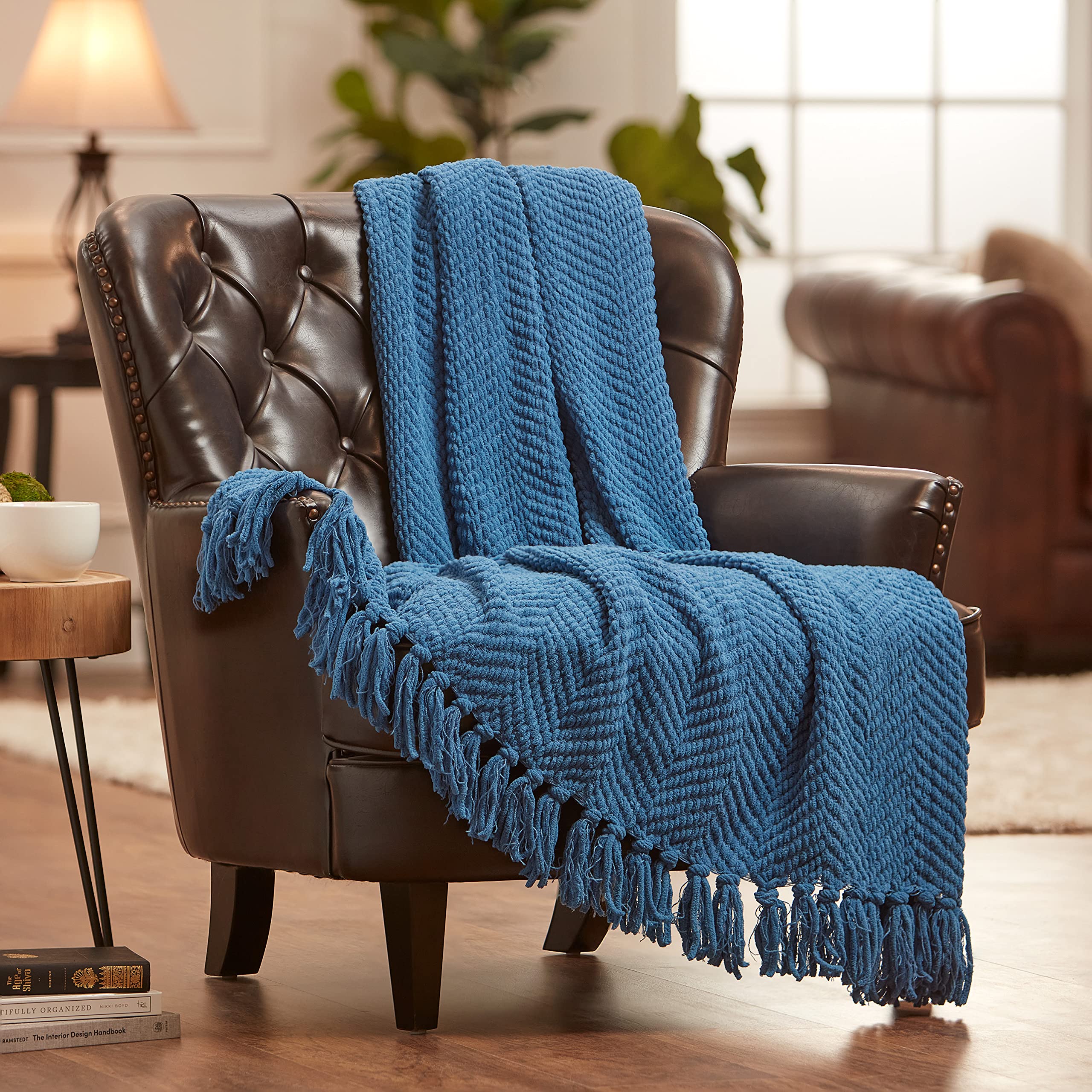 Chanasya Textured Knitted Super Soft Throw Blanket With Tassels - Warm Fluffy Cozy Plush Lightweight Knit - For Couch Bed Sofa L