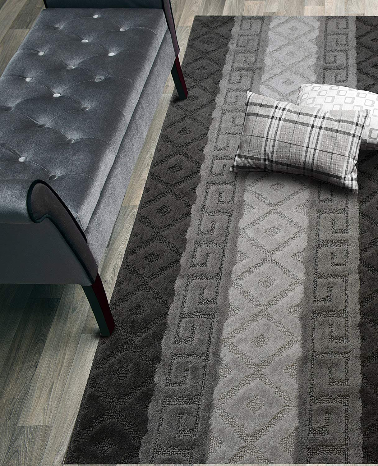 ORFA HOME Custom Size Hallway Runner Rug, Slip Resistant, 26 Inch Wide X Your Choice of Length, Meander Anthracite, 26 Inch X 27