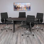 Flash Furniture 5 Piece Rustic Gray Oval Conference Table Set With 4 Black And Chrome Leathersoft Executive Chairs