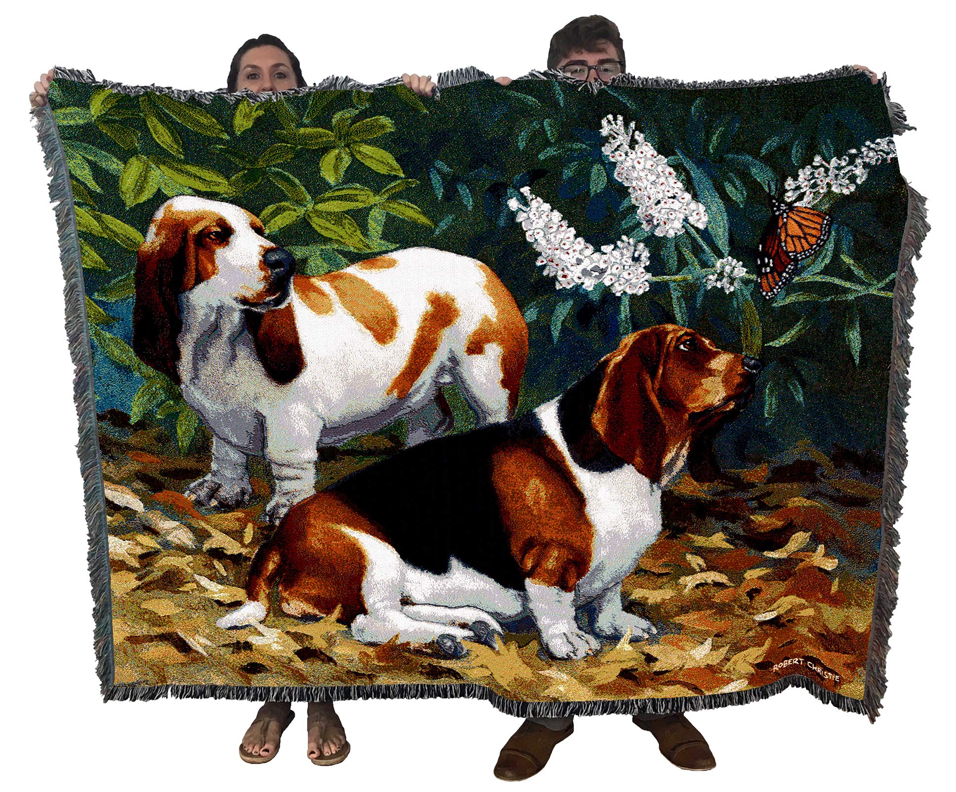 Pure Country Weavers Bassett Hound And Butterfly Blanket By Bob Christie - Gift For Dog Lovers - Tapestry Throw Woven From Cotto