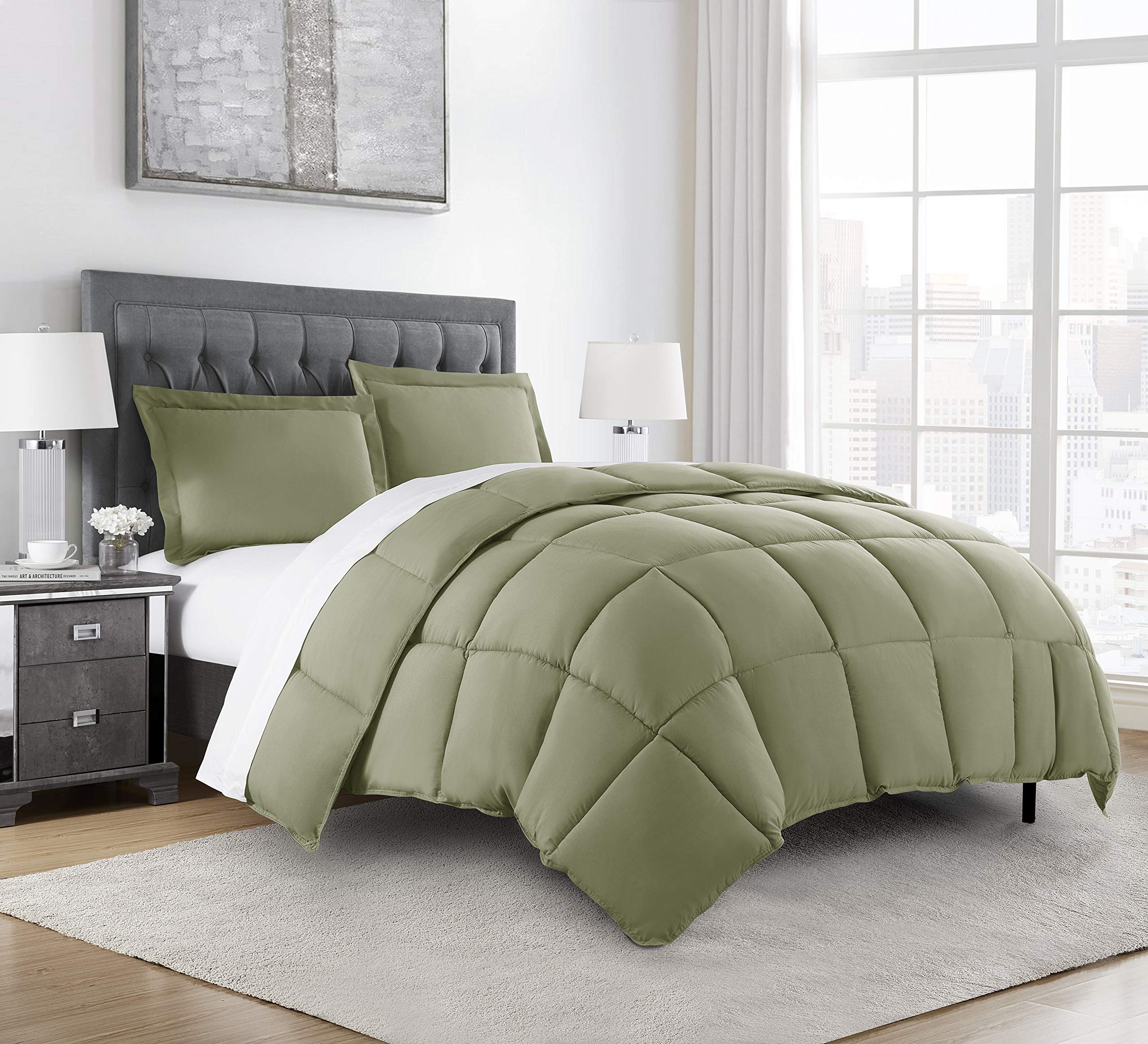 Chezmoi Collection 3-Piece Down Alternative Comforter Set (Oversized Queen, Sage)